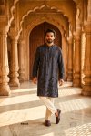 Navy Blue Outluk Wedding Vol 66 Lachaka Mens Kurta Pajama W6603.